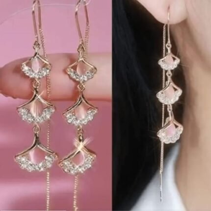 Pink Leaf Drop Korean Earrings