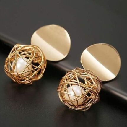Golden Pearl Spiral Korean Earrings