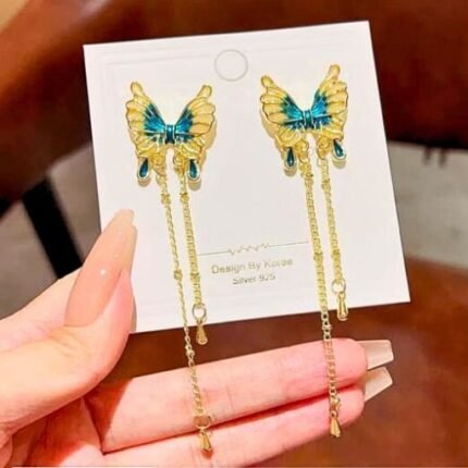 Golden Blue Butterfly Shape  Earrings
